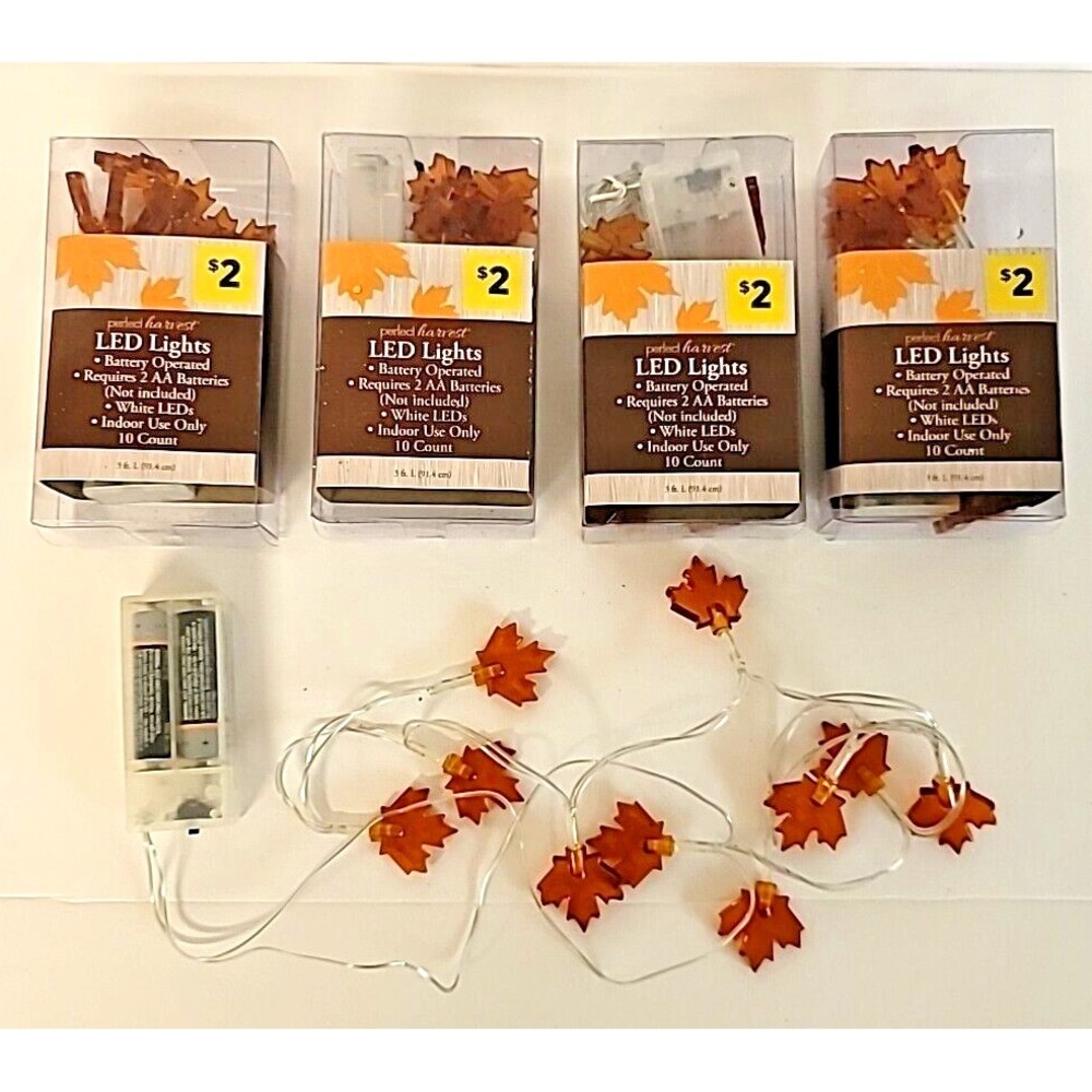 Set of 5 Brown Maple Leaf LED Lights Battery Operated Fall Thanksgiving‎